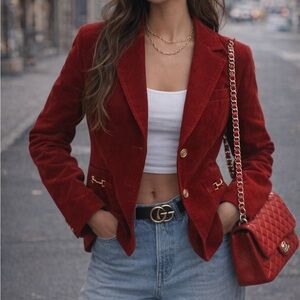 Talbots Red Corduroy Blazer Women’s 4P Gold Button Jacket Classic Preppy luxe